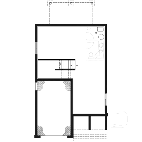 Sous-sol - Plan de maison moderne pour terrain étroit avec garage, aire ouverte, 3 chambres, buanderie à l'étage - Patriote 3