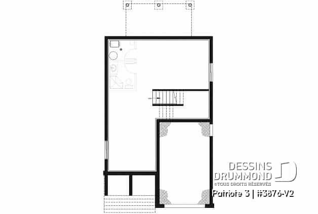 Sous-sol - Plan de maison moderne pour terrain étroit avec garage, aire ouverte, 3 chambres, buanderie à l'étage - Patriote 3