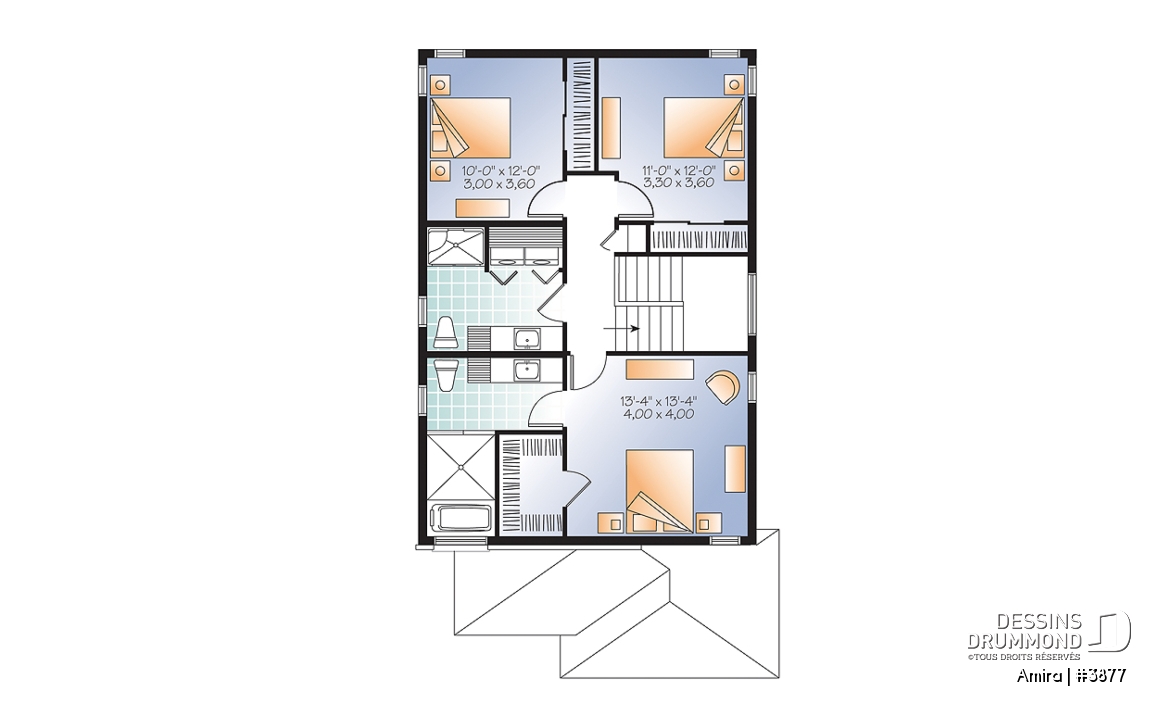 Étage - Plan de maison contemporaine 3 chambres et garage, chambre parents avec salle de bain privé, buanderie étage - Amira