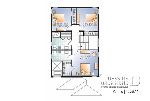Étage - Plan de maison contemporaine 3 chambres et garage, chambre parents avec salle de bain privé, buanderie étage - Amira