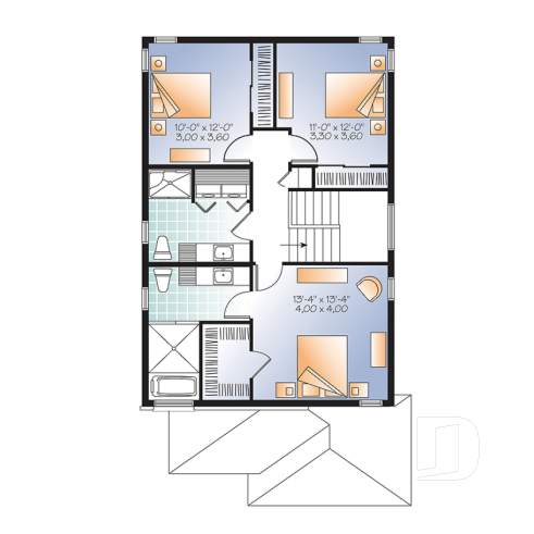 Étage - Plan de maison contemporaine 3 chambres et garage, chambre parents avec salle de bain privé, buanderie étage - Amira