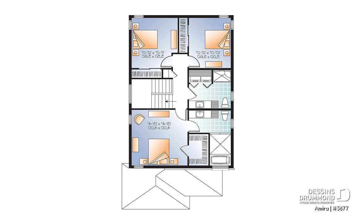 Étage - Plan de maison contemporaine 3 chambres et garage, chambre parents avec salle de bain privé, buanderie étage - Amira