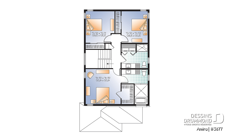Étage - Plan de maison contemporaine 3 chambres et garage, chambre parents avec salle de bain privé, buanderie étage - Amira