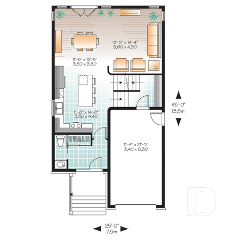 Rez-de-chaussée - Plan de maison contemporaine 3 chambres et garage, chambre parents avec salle de bain privé, buanderie étage - Amira