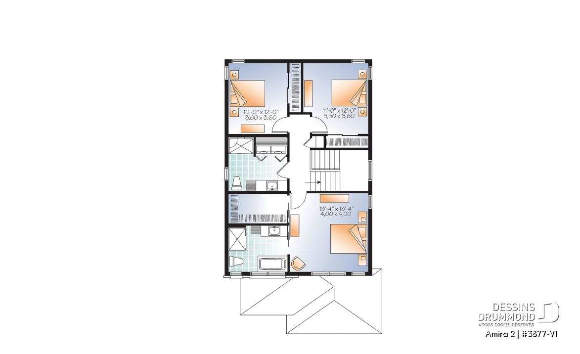 Étage - Plan maison moderne avec garage, 3 chambres, grande chambre des parents, buanderie à l'étage - Amira 2