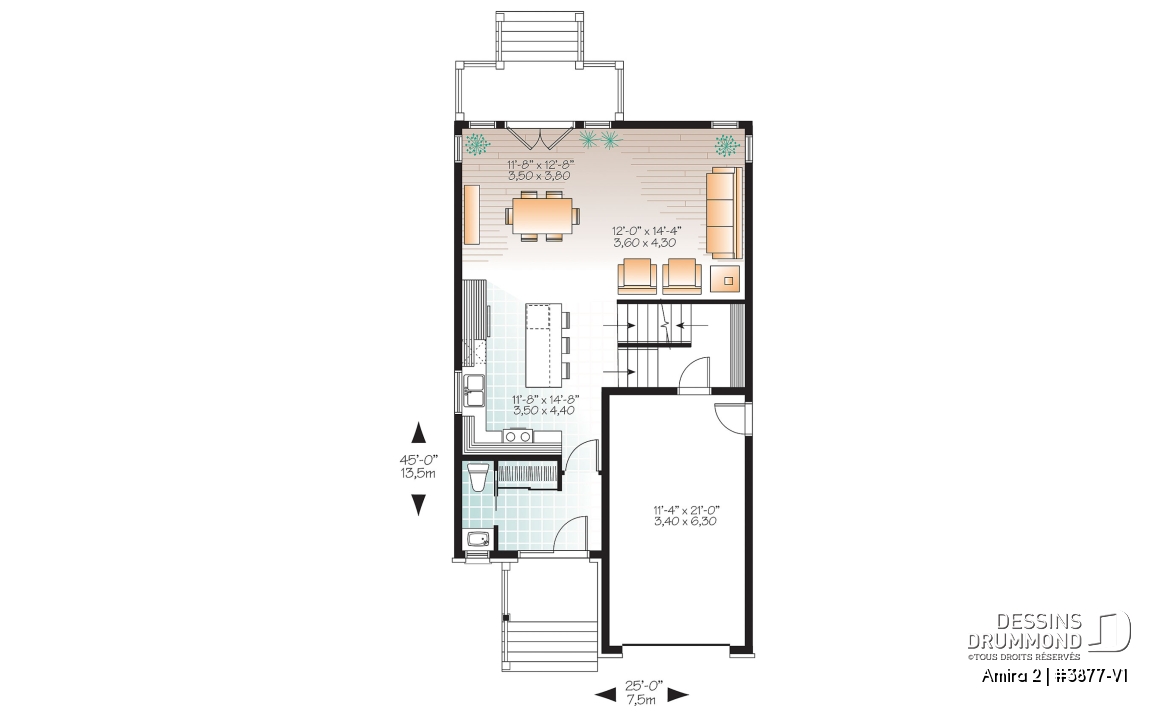 Rez-de-chaussée - Plan maison moderne avec garage, 3 chambres, grande chambre des parents, buanderie à l'étage - Amira 2