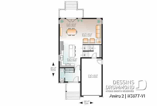 Rez-de-chaussée - Plan maison moderne avec garage, 3 chambres, grande chambre des parents, buanderie à l'étage - Amira 2