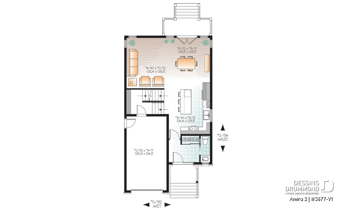 Rez-de-chaussée - Plan maison moderne avec garage, 3 chambres, grande chambre des parents, buanderie à l'étage - Amira 2