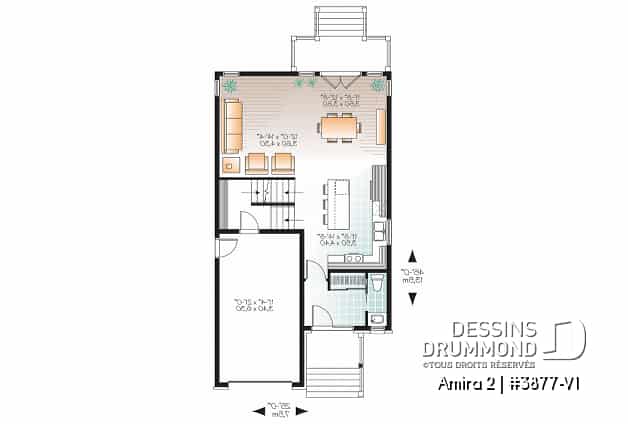 Rez-de-chaussée - Plan maison moderne avec garage, 3 chambres, grande chambre des parents, buanderie à l'étage - Amira 2
