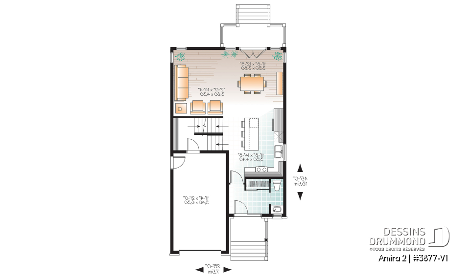 Rez-de-chaussée - Plan maison moderne avec garage, 3 chambres, grande chambre des parents, buanderie à l'étage - Amira 2
