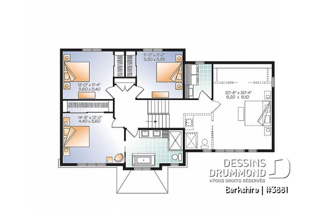 Étage - Plan de maison pour famille, 3 à 4 chambres, garage double, grand îlot à la cuisine, foyer - Berkshire