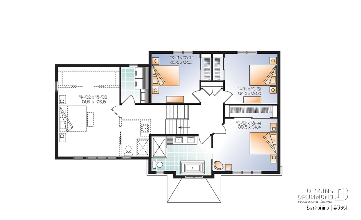 Étage - Plan de maison pour famille, 3 à 4 chambres, garage double, grand îlot à la cuisine, foyer - Berkshire