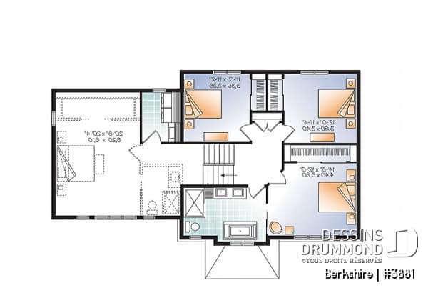 Étage - Plan de maison pour famille, 3 à 4 chambres, garage double, grand îlot à la cuisine, foyer - Berkshire