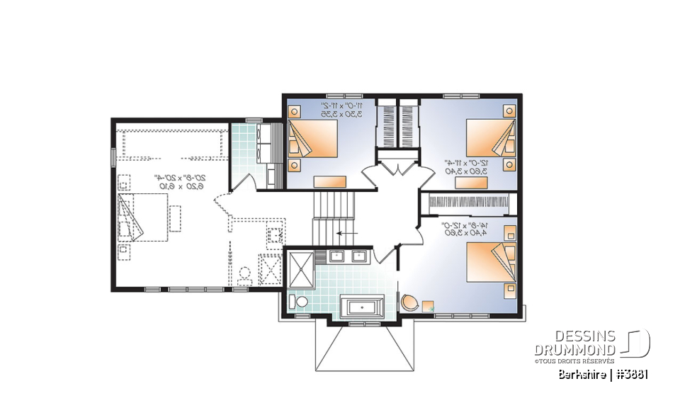 Étage - Plan de maison pour famille, 3 à 4 chambres, garage double, grand îlot à la cuisine, foyer - Berkshire