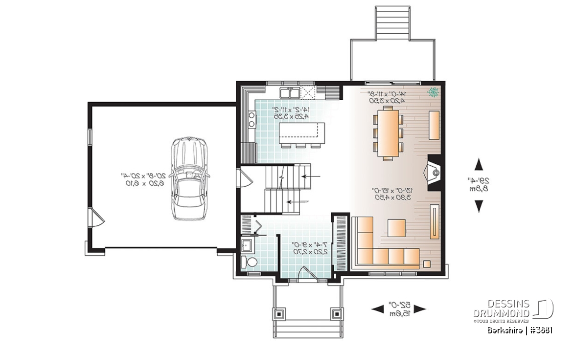 Rez-de-chaussée - Plan de maison pour famille, 3 à 4 chambres, garage double, grand îlot à la cuisine, foyer - Berkshire