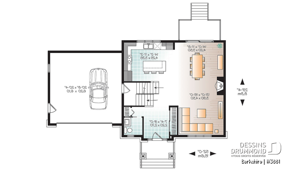 Rez-de-chaussée - Plan de maison pour famille, 3 à 4 chambres, garage double, grand îlot à la cuisine, foyer - Berkshire