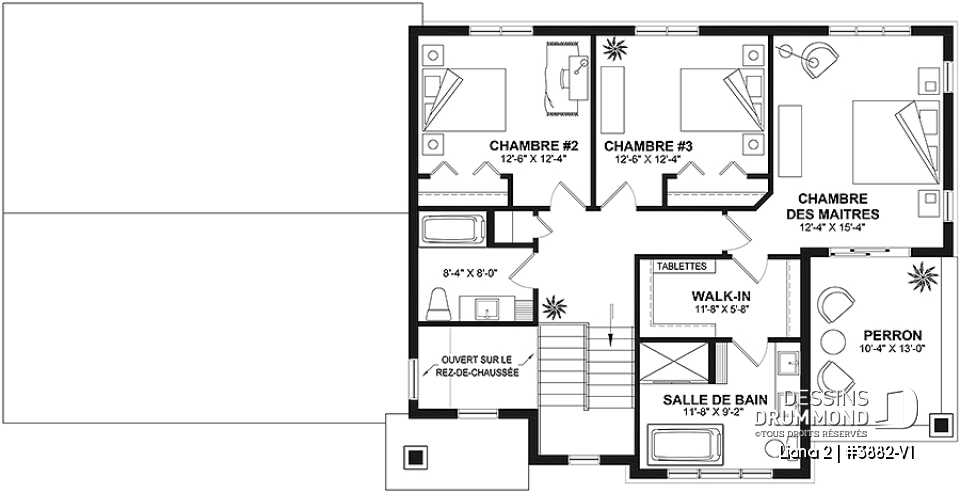 Étage - Farmhouse moderne avec garage double, balcon à la chambre des parents, 4 chambres  - Liana 2