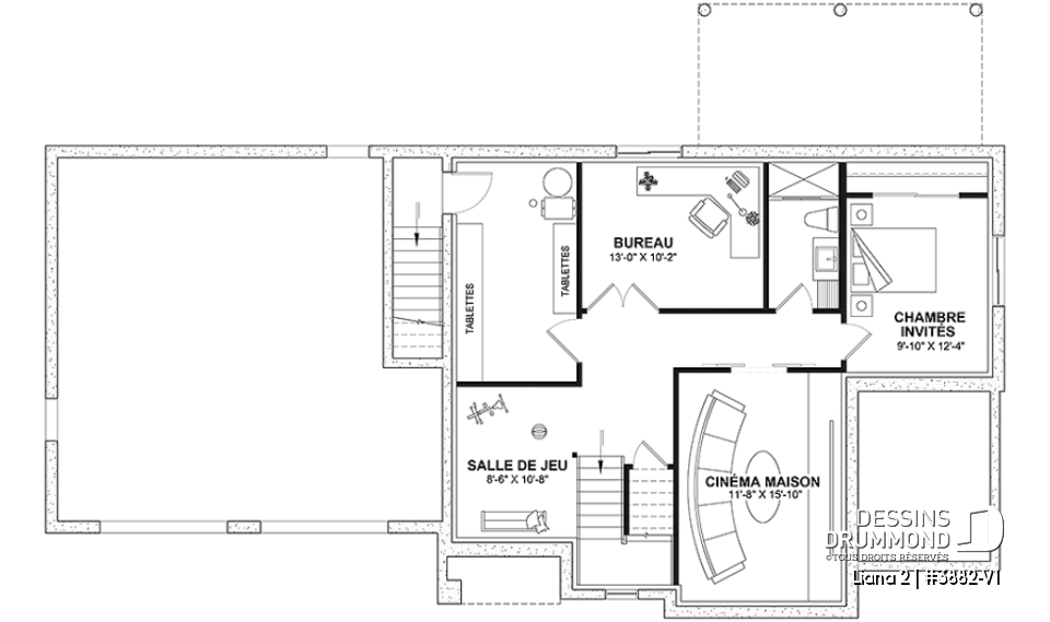 Sous-sol aménagé (Optionel $) - Farmhouse moderne avec garage double, balcon à la chambre des parents, 4 chambres  - Liana 2