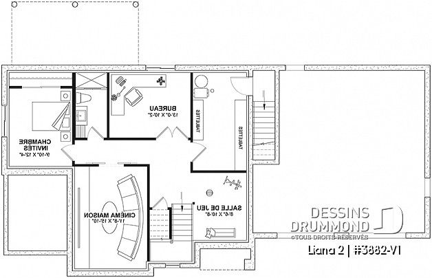 Sous-sol - Farmhouse moderne avec garage double, balcon à la chambre des parents, 4 chambres  - Liana 2