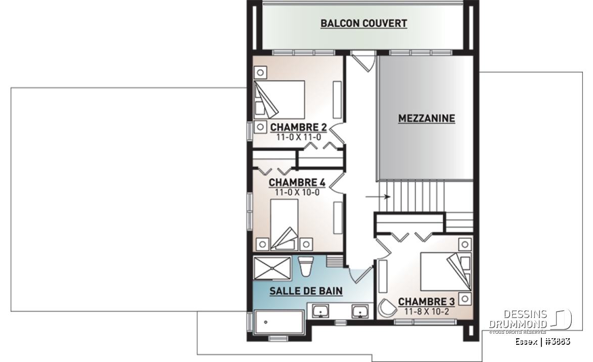 Étage - Maison cubique moderne, bureau à domicile, garde-manger, aire ouverte, foyer, balcon couvert, garage double - Essex