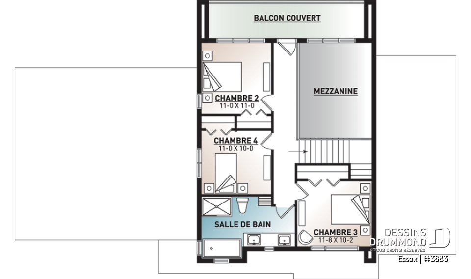Étage - Maison cubique moderne, bureau à domicile, garde-manger, aire ouverte, foyer, balcon couvert, garage double - Essex
