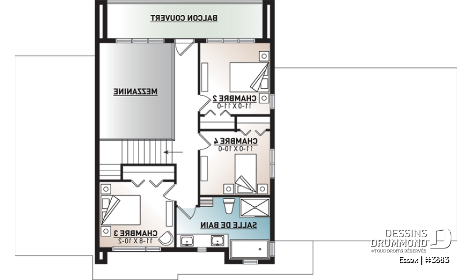 Étage - Maison cubique moderne, bureau à domicile, garde-manger, aire ouverte, foyer, balcon couvert, garage double - Essex