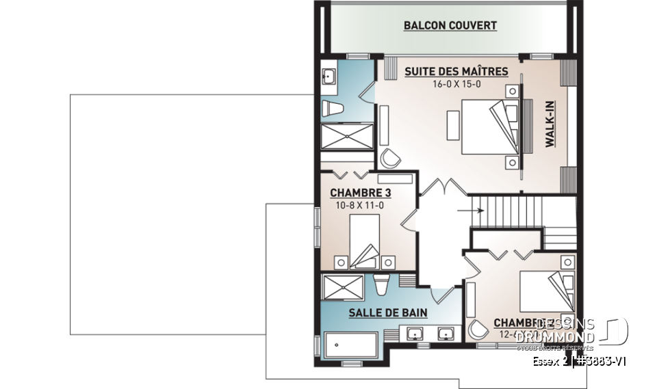 Étage - Maison cubique contemporaine avec garage double, 3 chambres, bureau à domicile, buanderie, balcons couverts - Essex 2