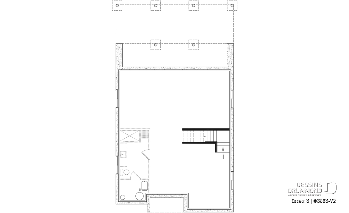 Sous-sol - Plan contemporain 3 chambres, îlot &amp; garde-manger, buanderie, chute linge, vestibule fermé, bureau à domicile - Essex 3