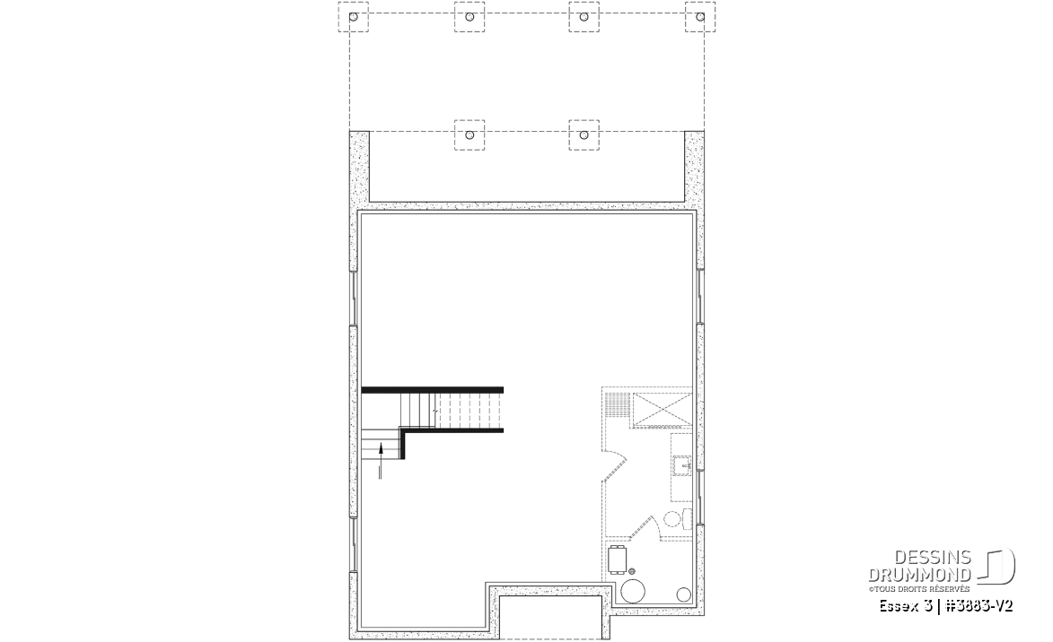 Sous-sol - Plan contemporain 3 chambres, îlot &amp; garde-manger, buanderie, chute linge, vestibule fermé, bureau à domicile - Essex 3