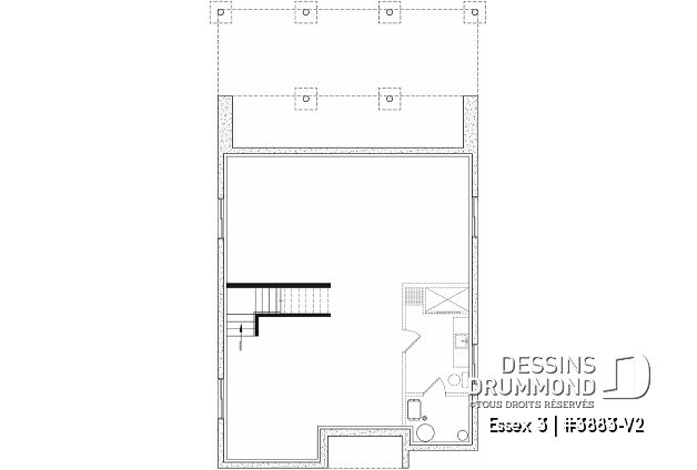 Sous-sol - Plan contemporain 3 chambres, îlot & garde-manger, buanderie, chute linge, vestibule fermé, bureau à domicile - Essex 3