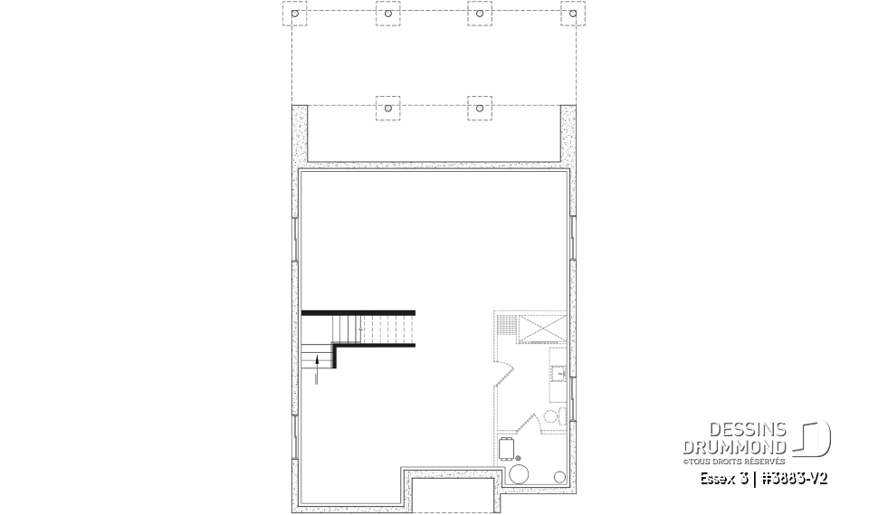 Sous-sol - Plan contemporain 3 chambres, îlot &amp; garde-manger, buanderie, chute linge, vestibule fermé, bureau à domicile - Essex 3