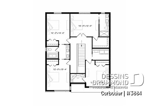 Étage - Modèle contemporain, 4 chambres, 3 salles de bain, bureau à domicile, grande cuisine et aire ouverte - Corbusier