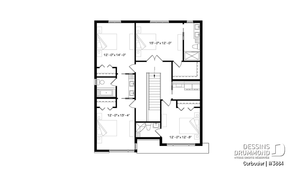 Étage - Modèle contemporain, 4 chambres, 3 salles de bain, bureau à domicile, grande cuisine et aire ouverte - Corbusier
