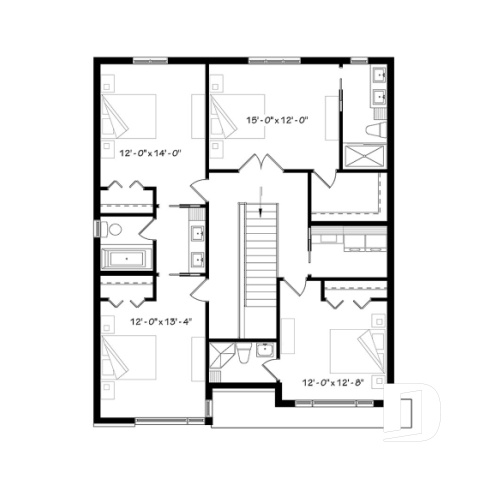 Étage - Modèle contemporain, 4 chambres, 3 salles de bain, bureau à domicile, grande cuisine et aire ouverte - Corbusier