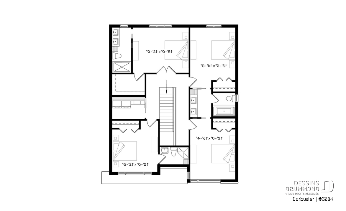 Étage - Modèle contemporain, 4 chambres, 3 salles de bain, bureau à domicile, grande cuisine et aire ouverte - Corbusier