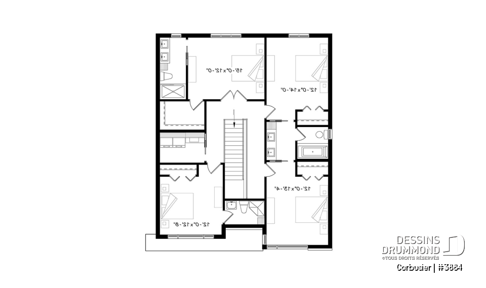 Étage - Modèle contemporain, 4 chambres, 3 salles de bain, bureau à domicile, grande cuisine et aire ouverte - Corbusier