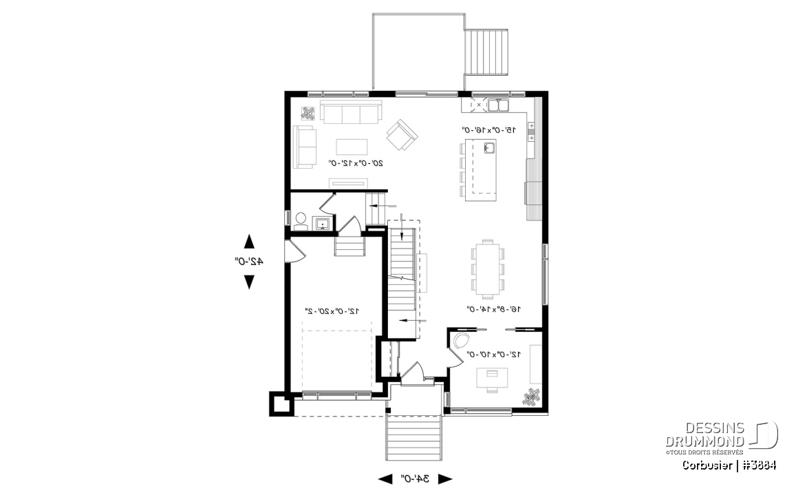 Rez-de-chaussée - Modèle contemporain, 4 chambres, 3 salles de bain, bureau à domicile, grande cuisine et aire ouverte - Corbusier