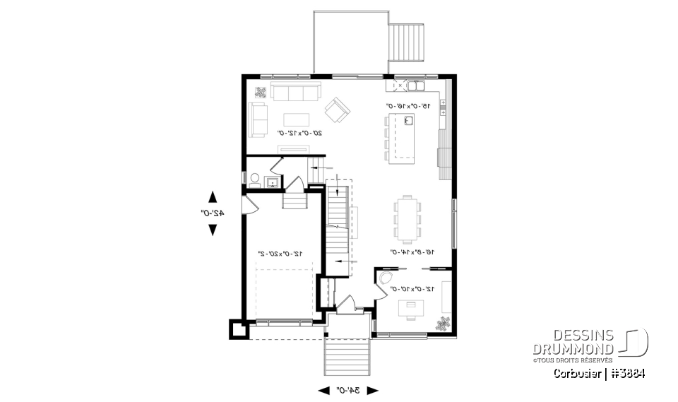 Rez-de-chaussée - Modèle contemporain, 4 chambres, 3 salles de bain, bureau à domicile, grande cuisine et aire ouverte - Corbusier