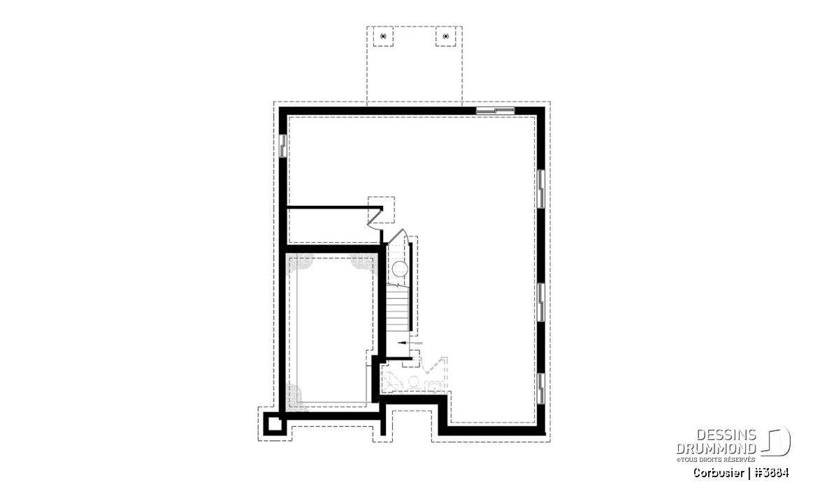 Sous-sol - Modèle contemporain, 4 chambres, 3 salles de bain, bureau à domicile, grande cuisine et aire ouverte - Corbusier