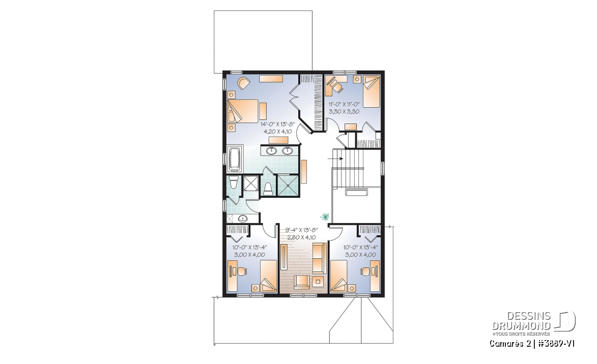 Étage - Plan de maison à étage 4 à 5 chambres, garage double, style Craftsman, garde-manger, foyer, buanderie - Camarès 2