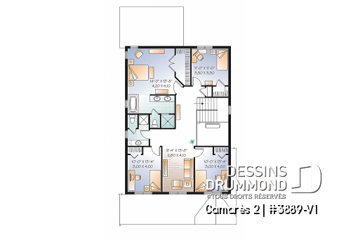 Étage - Plan de maison à étage 4 à 5 chambres, garage double, style Craftsman, garde-manger, foyer, buanderie - Camarès 2