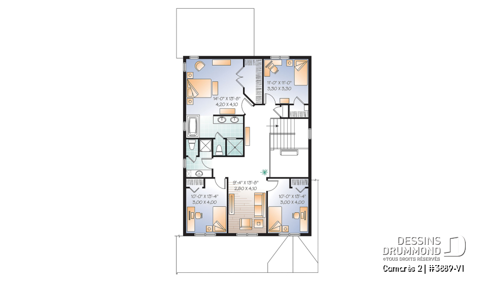 Étage - Plan de maison à étage 4 à 5 chambres, garage double, style Craftsman, garde-manger, foyer, buanderie - Camarès 2