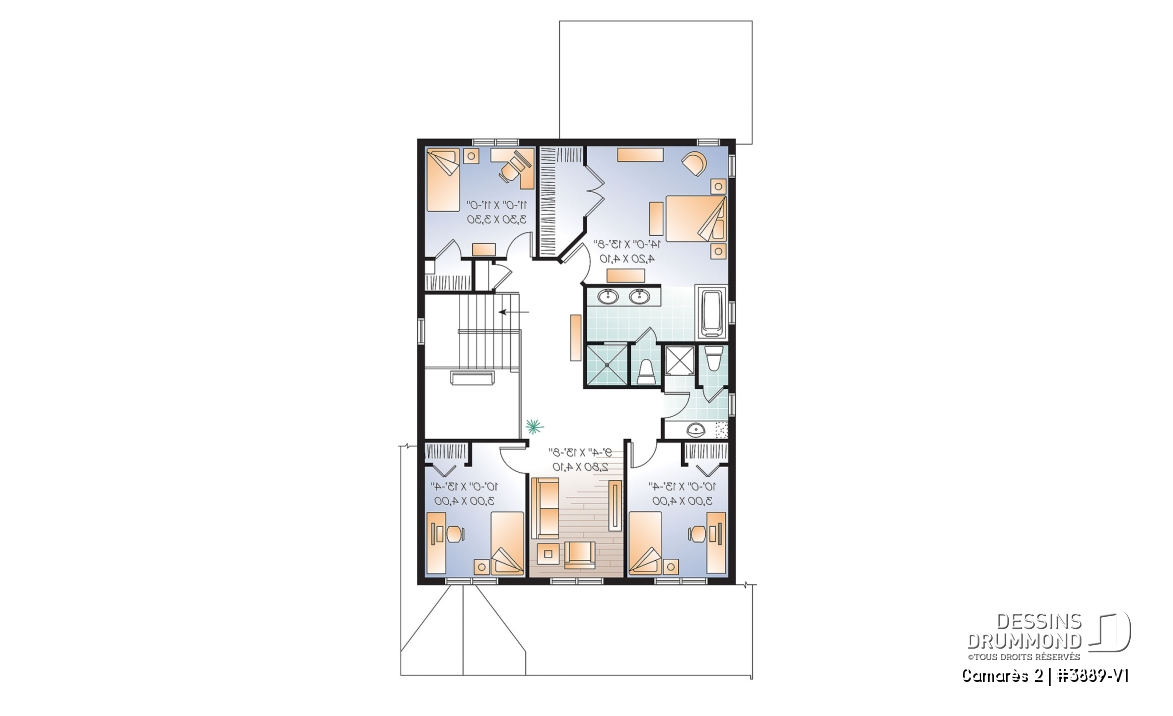 Étage - Plan de maison à étage 4 à 5 chambres, garage double, style Craftsman, garde-manger, foyer, buanderie - Camarès 2