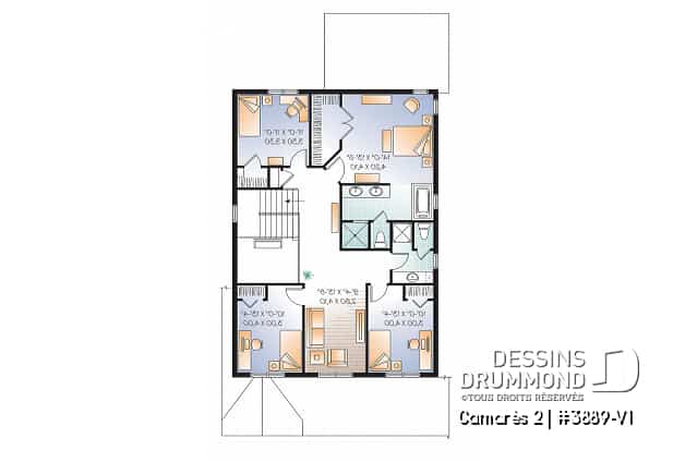 Étage - Plan de maison à étage 4 à 5 chambres, garage double, style Craftsman, garde-manger, foyer, buanderie - Camarès 2
