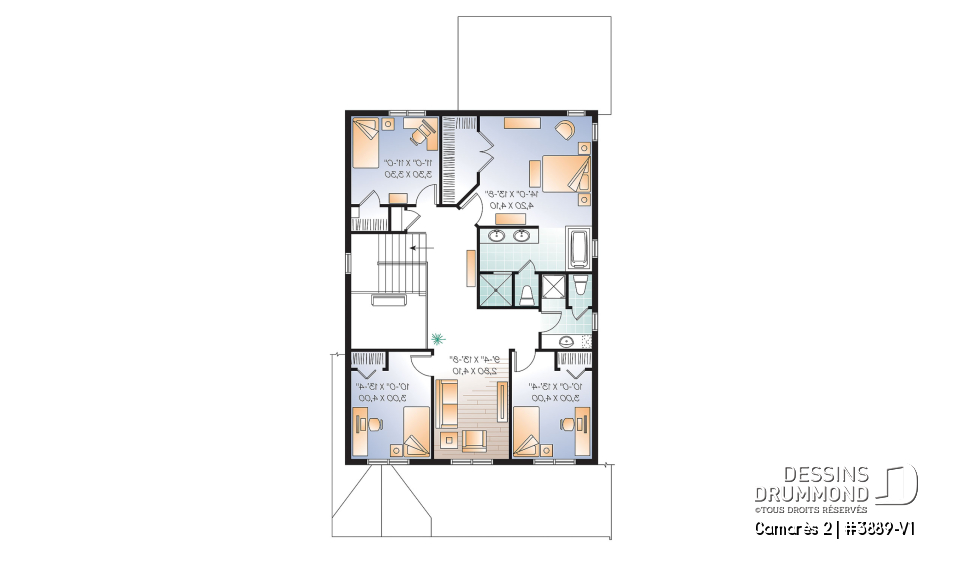 Étage - Plan de maison à étage 4 à 5 chambres, garage double, style Craftsman, garde-manger, foyer, buanderie - Camarès 2