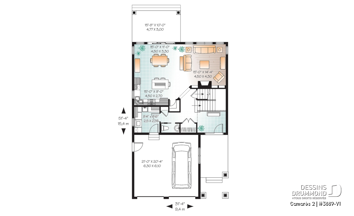 Rez-de-chaussée - Plan de maison à étage 4 à 5 chambres, garage double, style Craftsman, garde-manger, foyer, buanderie - Camarès 2