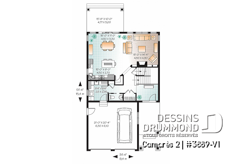 Rez-de-chaussée - Plan de maison à étage 4 à 5 chambres, garage double, style Craftsman, garde-manger, foyer, buanderie - Camarès 2