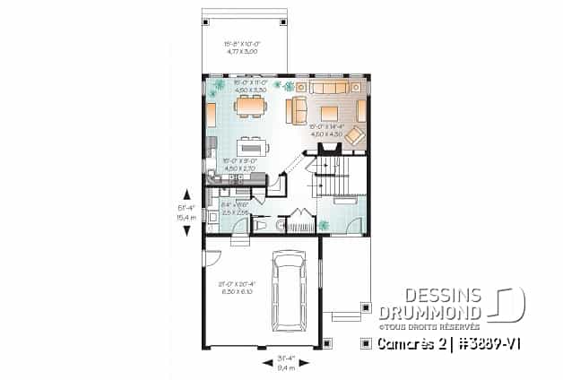 Rez-de-chaussée - Plan de maison à étage 4 à 5 chambres, garage double, style Craftsman, garde-manger, foyer, buanderie - Camarès 2