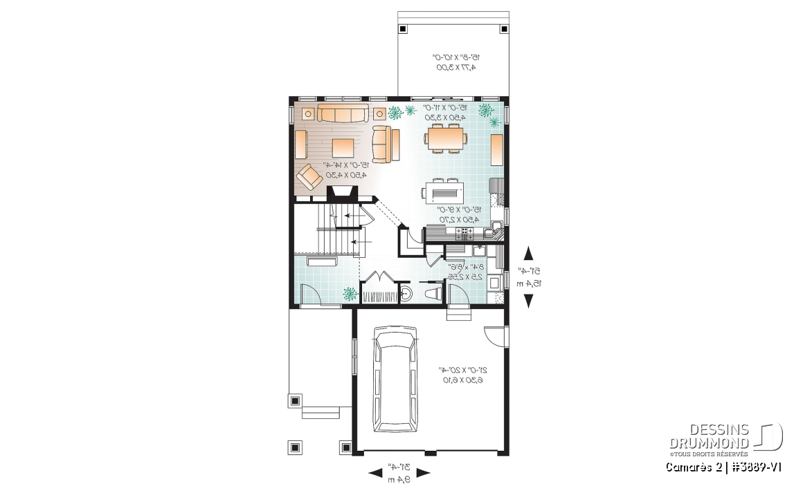 Rez-de-chaussée - Plan de maison à étage 4 à 5 chambres, garage double, style Craftsman, garde-manger, foyer, buanderie - Camarès 2