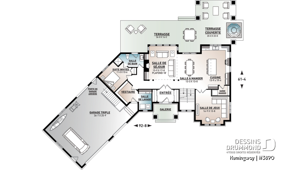 Rez-de-chaussée - Superbe maison de style Cape Cod, 4 à 5 chambres, 2 séjours, large patio couvert, plein de lumière naturelle - Hemingway